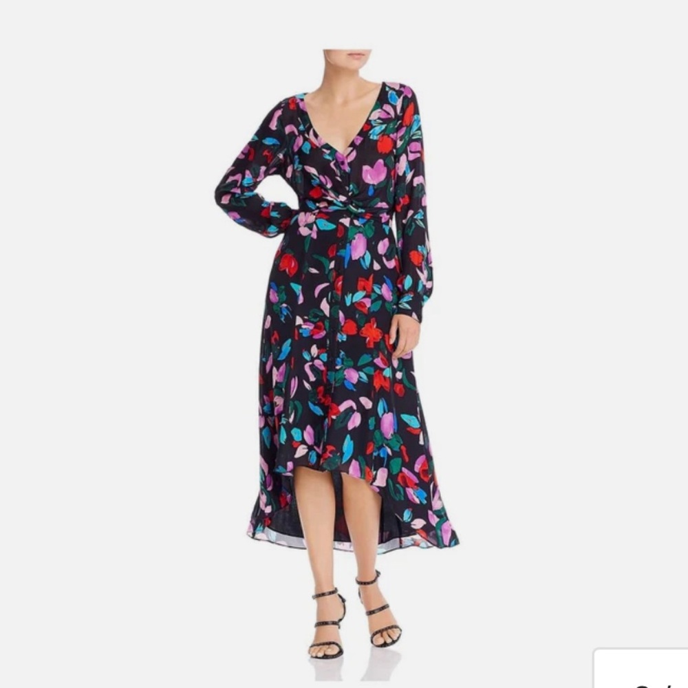 Parker Size 4 Cora Floral Silk Blend Midi Dress Black Red Blue lilac print